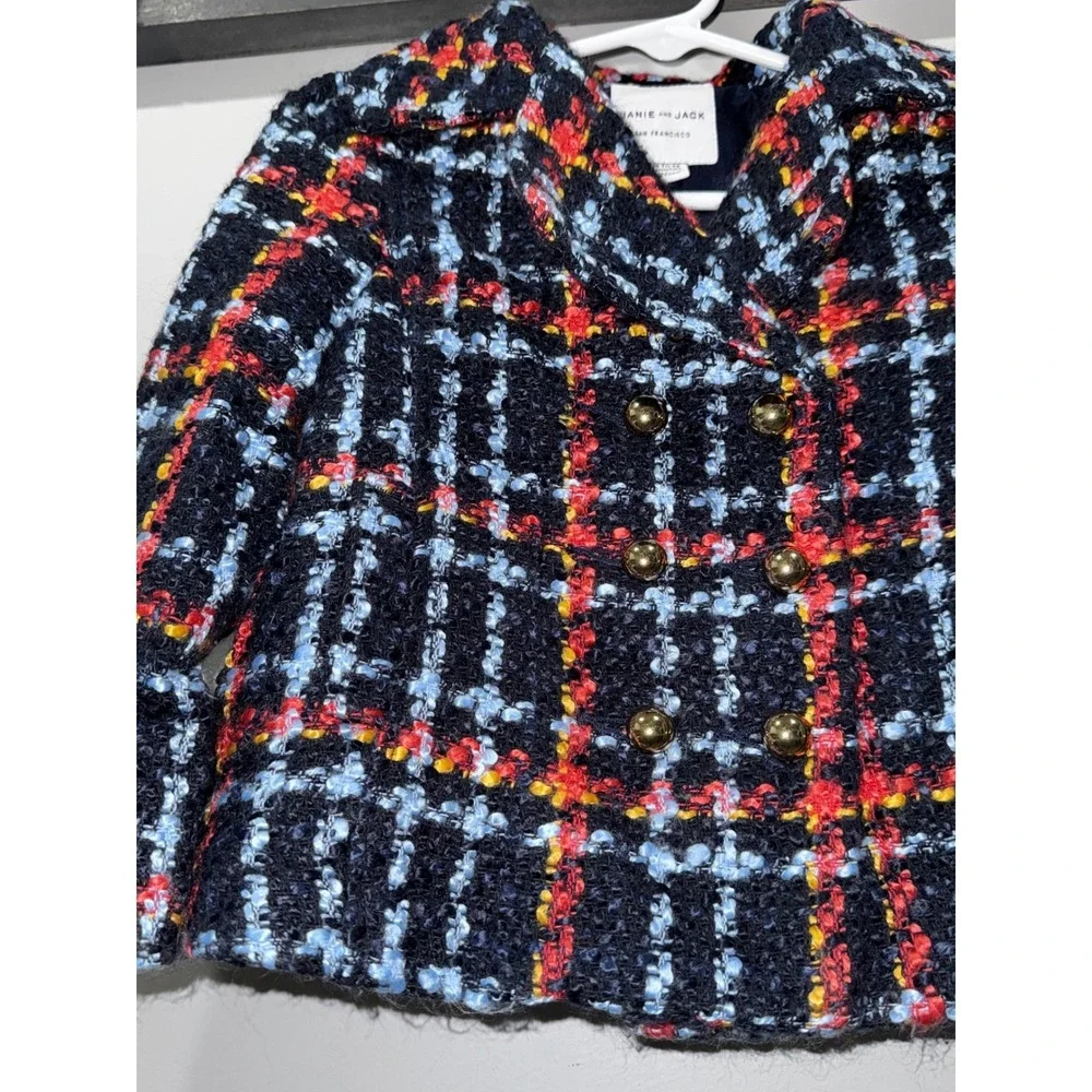 Janie and Jack Plaid Boucle Jacket Girls 18-24 Month Double Breasted Gold Button